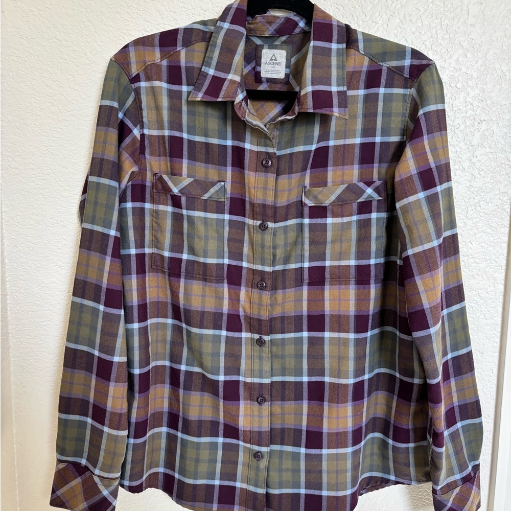 Ascend Multicolor Plaid Button Down Long Sleeve Shirt Outdoorsy Hiking
